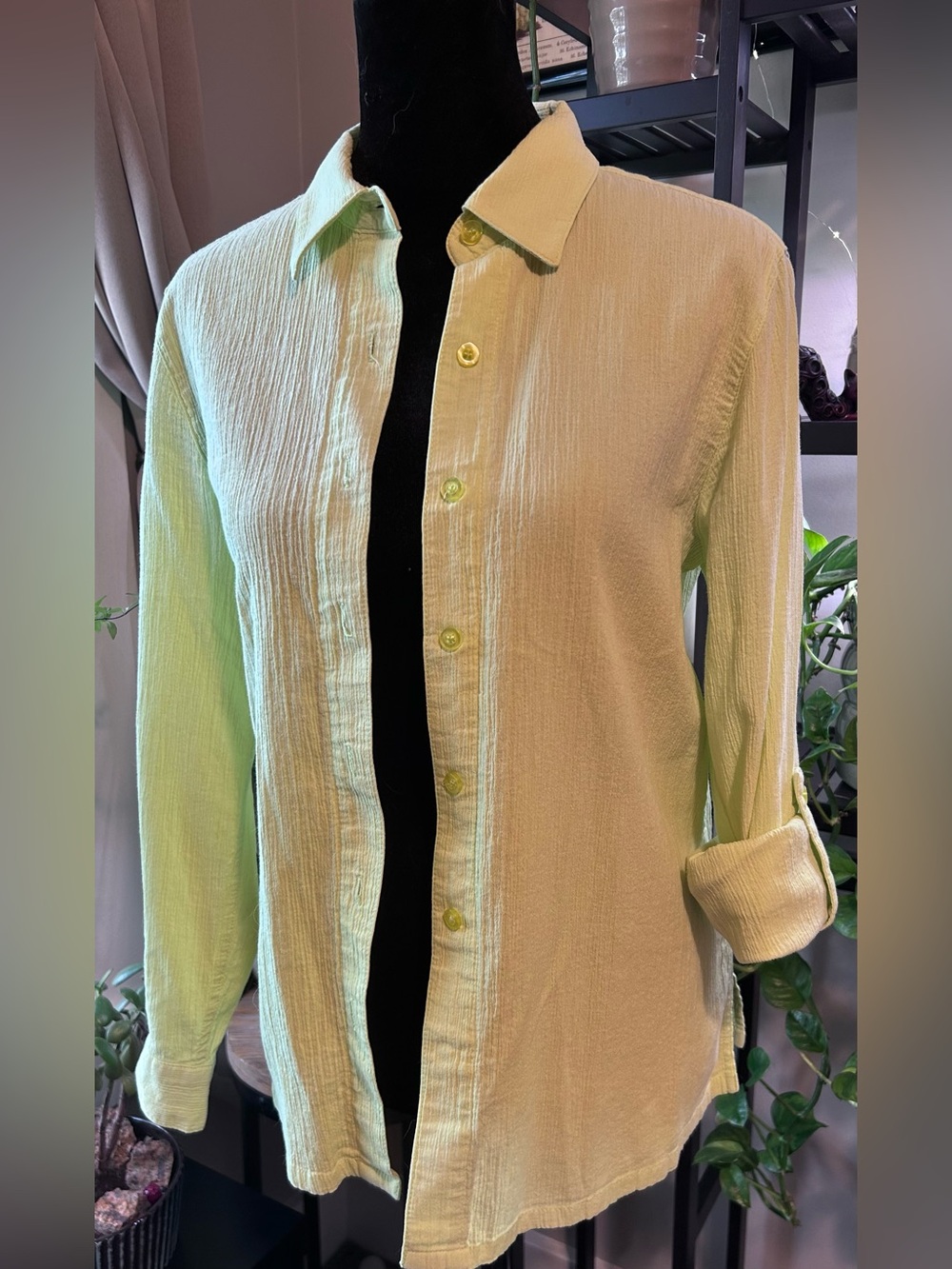 Appleseeds Light Green 100% Cotton Textured Button-Up Shirt
